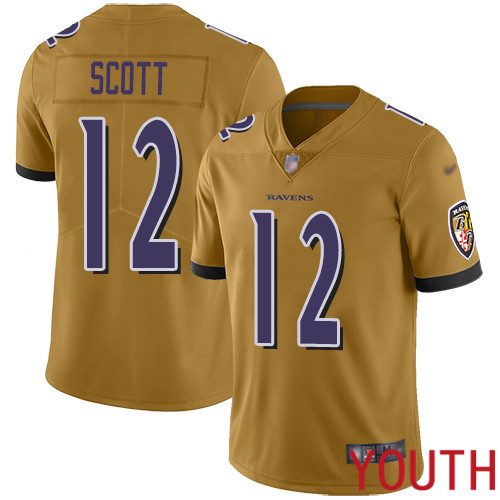 Baltimore Ravens Limited Gold Youth Jaleel Scott Jersey NFL Football #12 Inverted Legend->youth nfl jersey->Youth Jersey